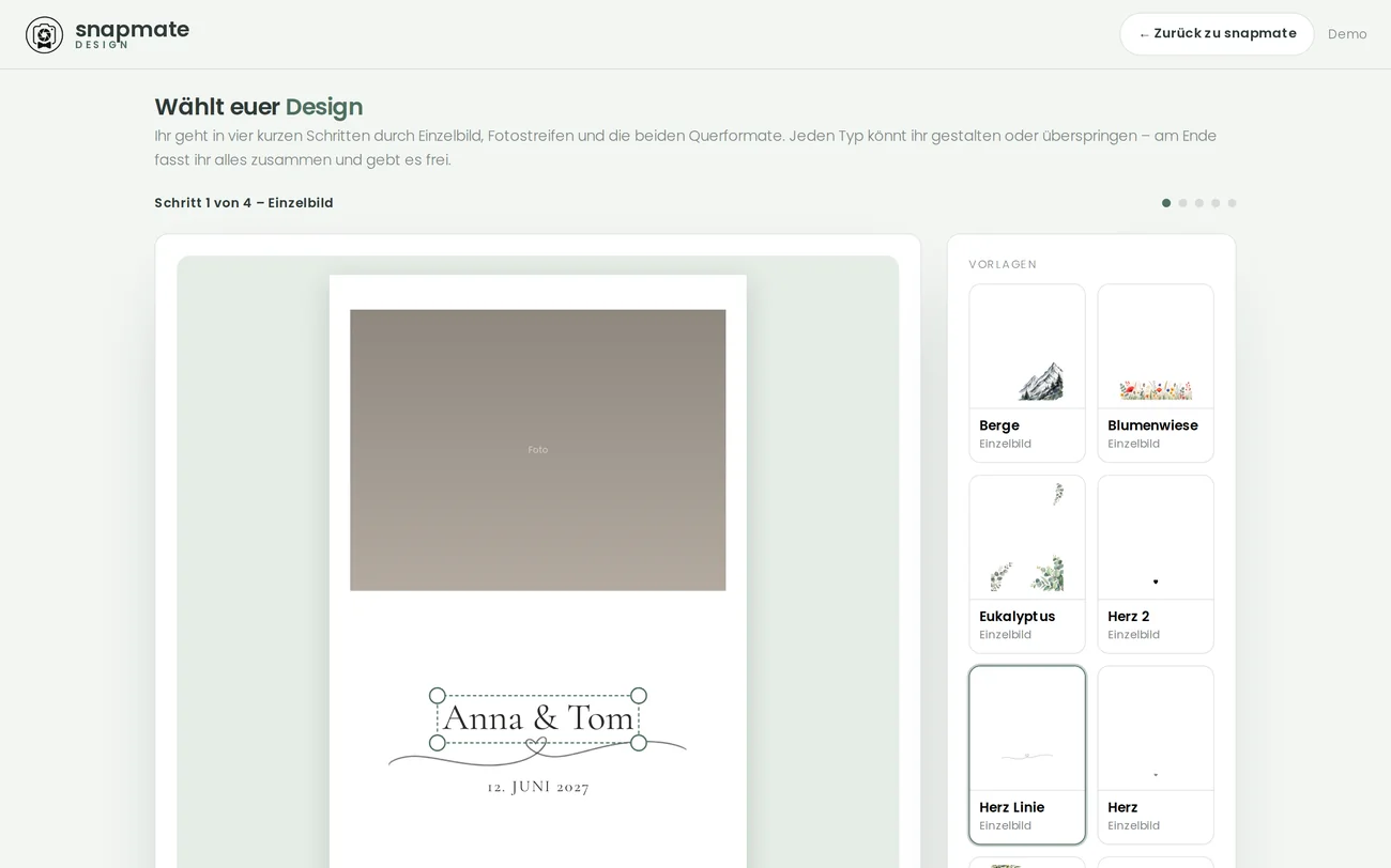 snapmate Designer: Text frei verschieben und am Eck-Griff skalieren